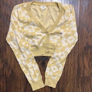 Le Lis Yellow and Cream Floral Cropped Cardigan